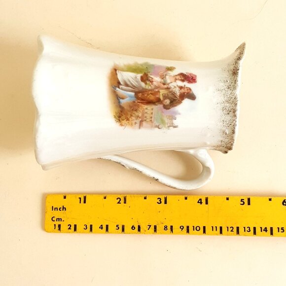 Vintage Porcelain Small Pitcher with Romantic Victorian Scene Granny Cottage - Picture 9 of 9
